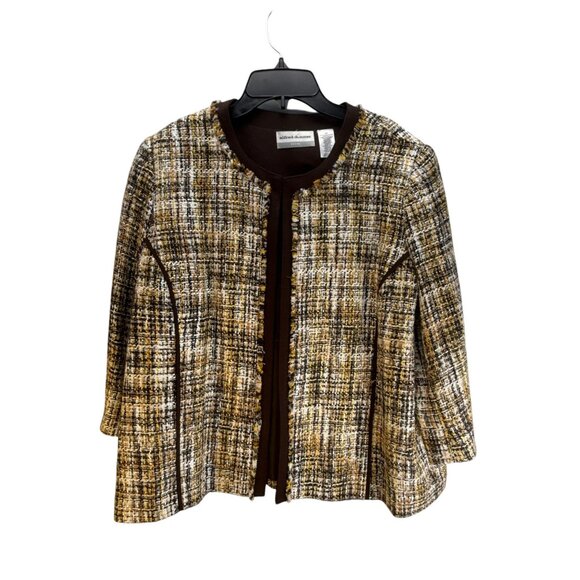 Alfred Dunner Petite Tweed Wool Short Blazer Jacket Brown Yellow 18P Career Fall - Picture 2 of 7